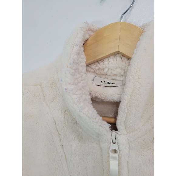 LLBean Fleece Robe House Coat Cozy Zip Up Sherpa Lined Cream Small P - Picture 8 of 10